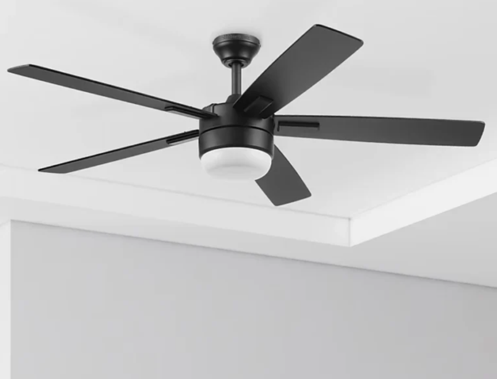 Harbor Breeze Boltz III Easy2Hang 52 in Matte Black Color changing Integrated LED Indoor Ceiling Fan with Light and Remote 5 Blade