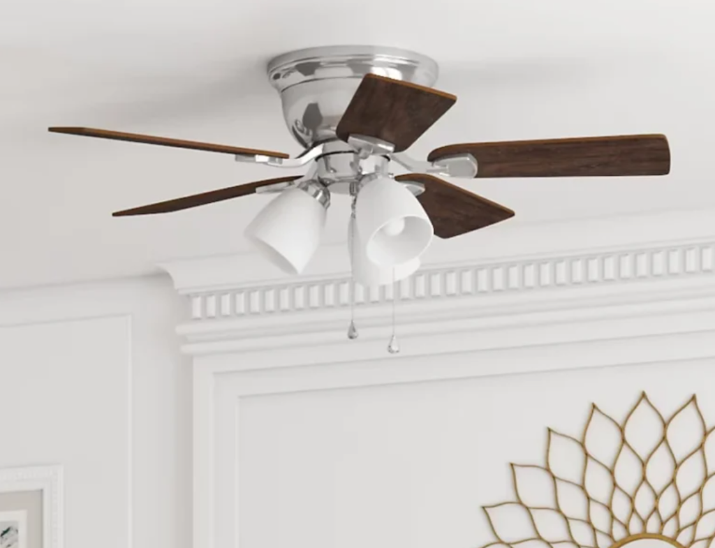 Harbor Breeze Centreville 42 in Brushed Nickel with Nutmeg Cocoa Blades LED Indoor Flush Mount Ceiling Fan with Light 5 Blade