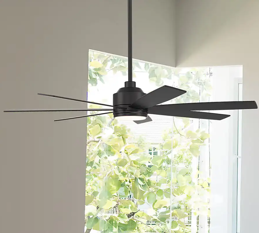 Harbor Breeze Cogdell 60 in Matte Black with Black Auburn Blades Color changing Integrated LED Indoor Outdoor Downrod or Flush Mount Ceiling Fan with Light and Remote 7 Blade
