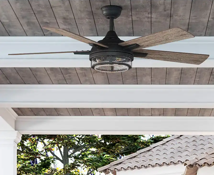 Harbor Breeze Summersville 52-in Textured Black with Driftwood Auburn Blades LED Indoor Outdoor Ceiling Fan with Light and Remote